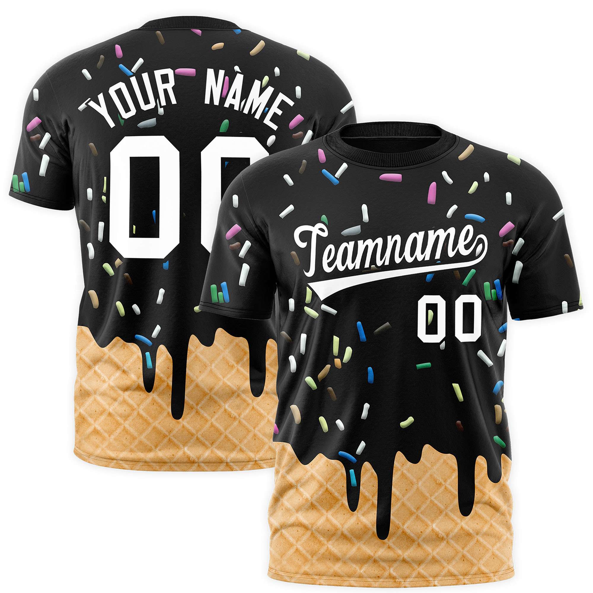Custom Black Ice Cream Cone Graffiti Pattern Fashion Authentic T-Shirt