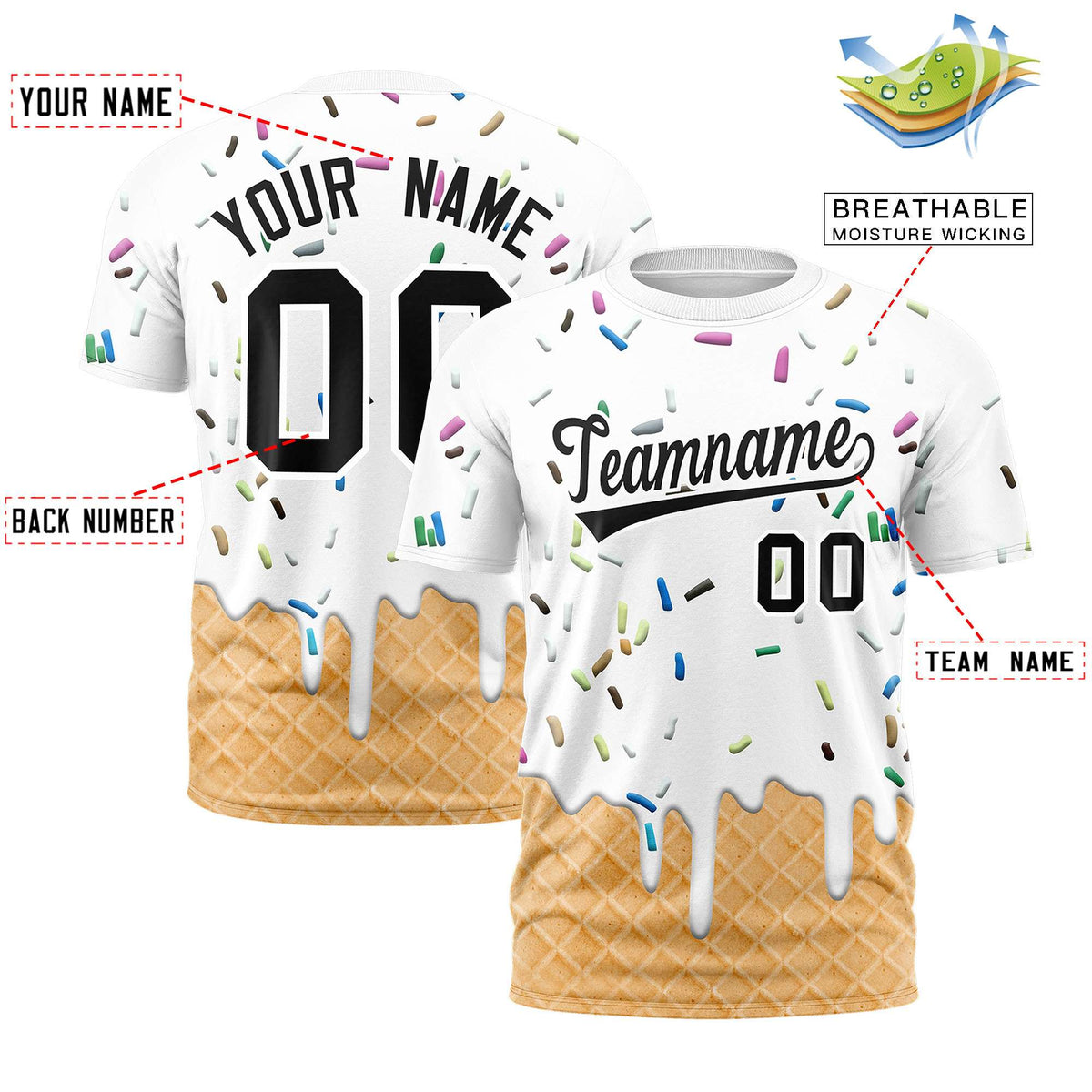 Custom White Ice Cream Cone Graffiti Pattern Fashion Authentic T-Shirt