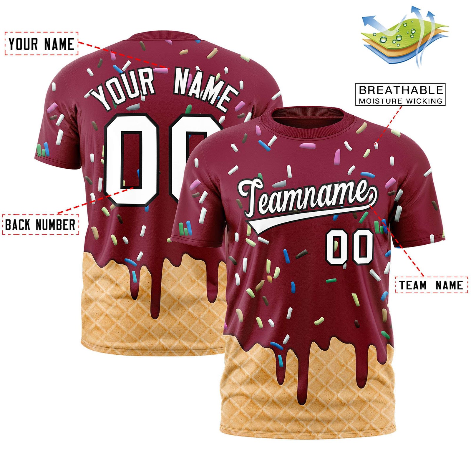 Custom Crimson Ice Cream Cone Graffiti Pattern Fashion Authentic T-Shirt