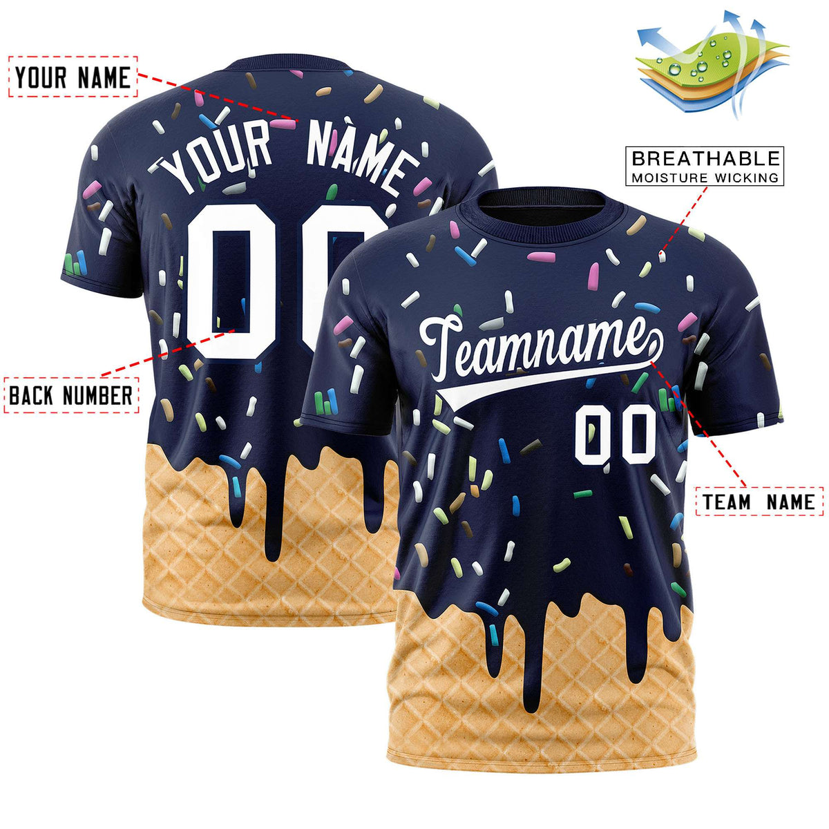 Custom Navy Ice Cream Cone Graffiti Pattern Fashion Authentic T-Shirt