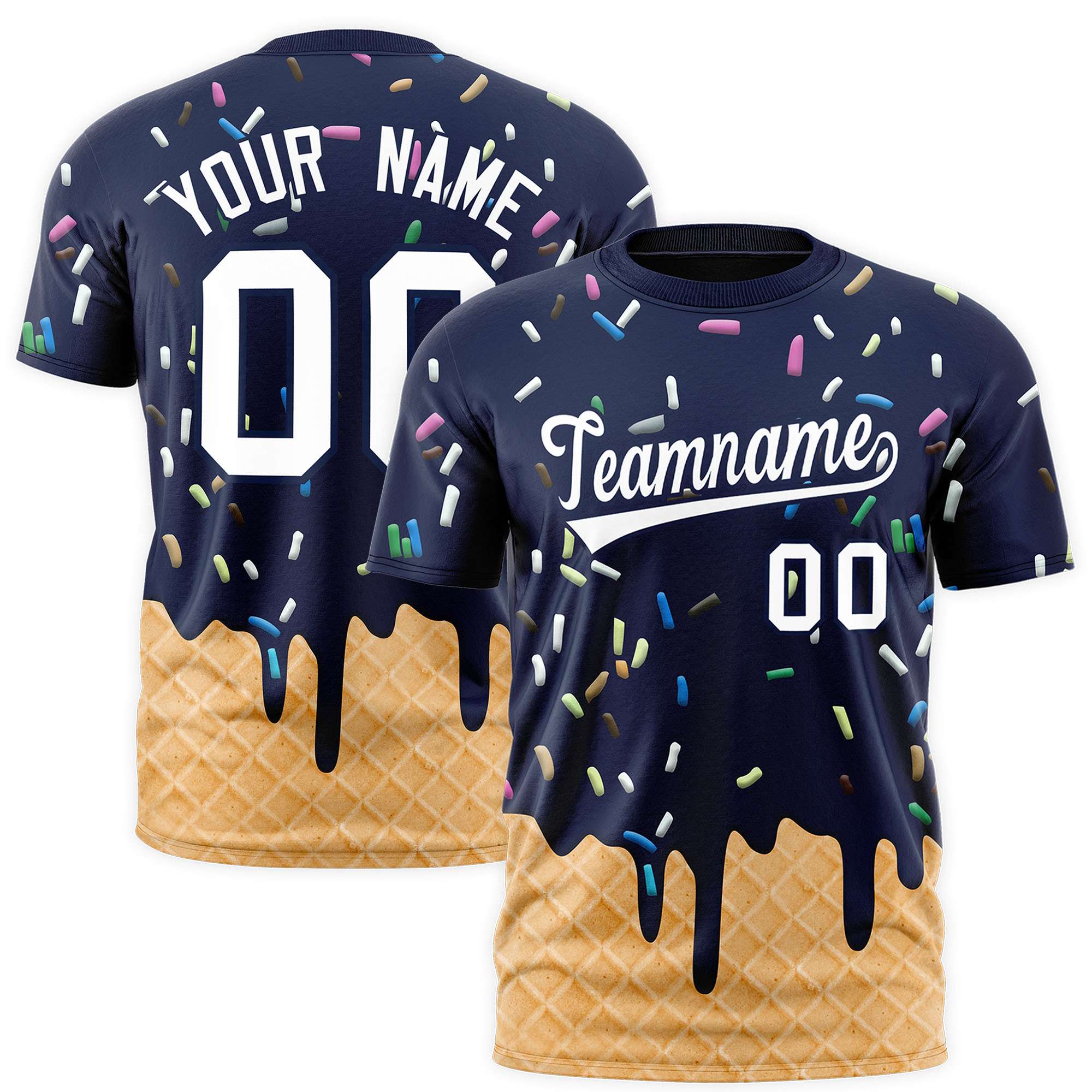 Custom Navy Ice Cream Cone Graffiti Pattern Fashion Authentic T-Shirt