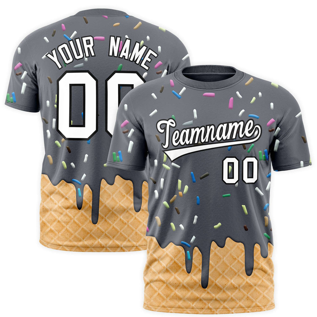 Custom Dark Gray Ice Cream Cone Graffiti Pattern Fashion Authentic T-Shirt