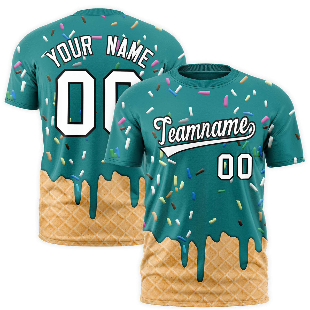 Custom Teal Ice Cream Cone Graffiti Pattern Fashion Authentic T-Shirt