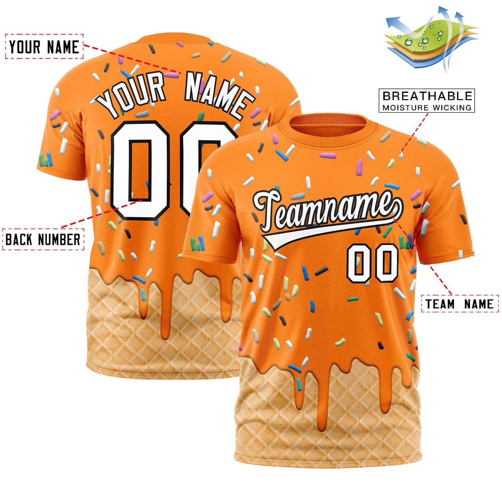 Custom Orange Ice Cream Cone Graffiti Pattern Fashion Authentic T-Shirt