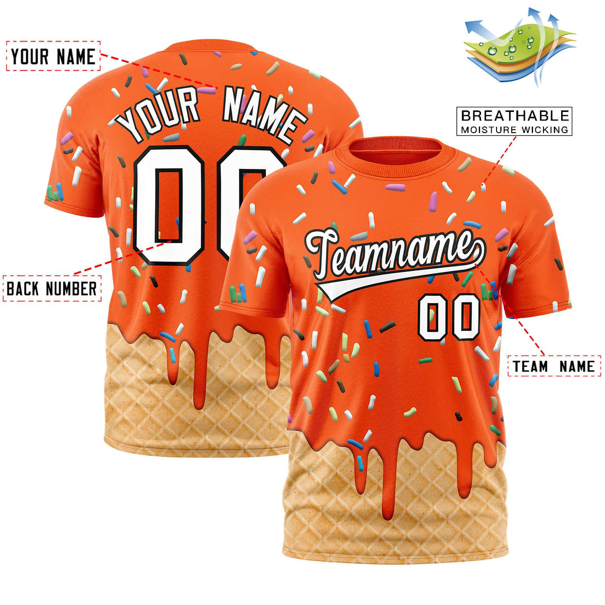 Custom Orange Ice Cream Cone Graffiti Pattern Fashion Authentic T-Shirt