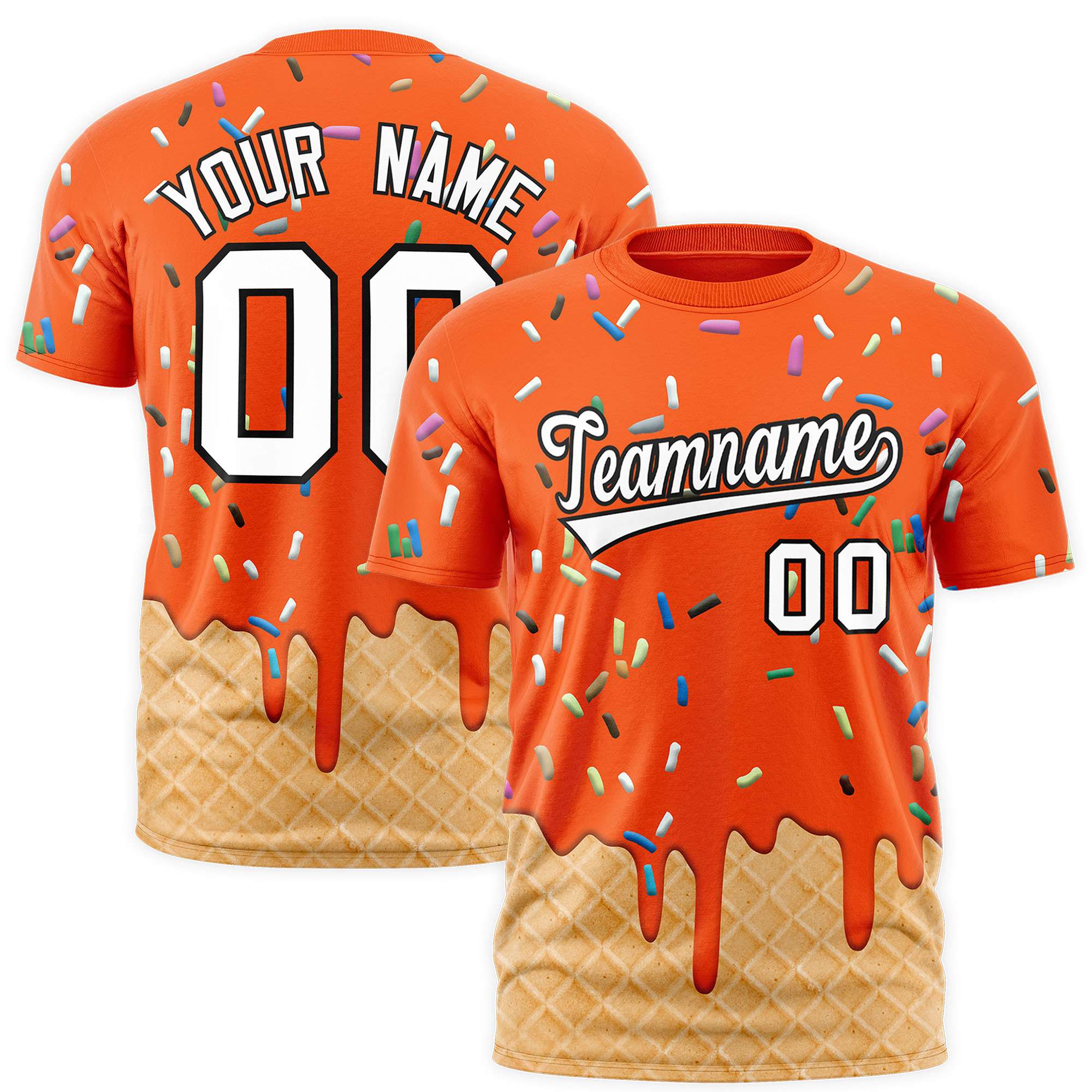 Custom Orange Ice Cream Cone Graffiti Pattern Fashion Authentic T-Shirt