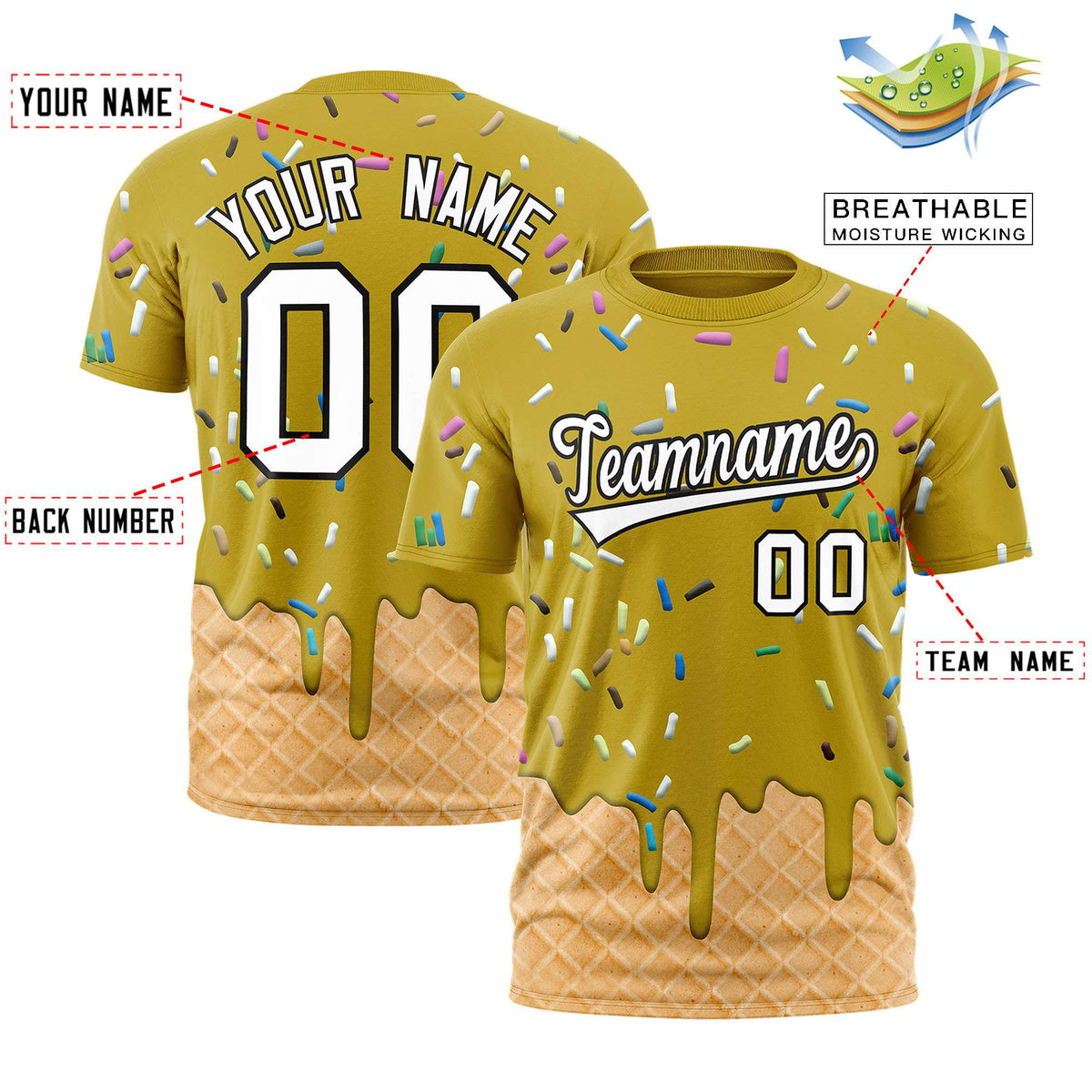 Custom Old Gold Ice Cream Cone Graffiti Pattern Fashion Authentic T-Shirt