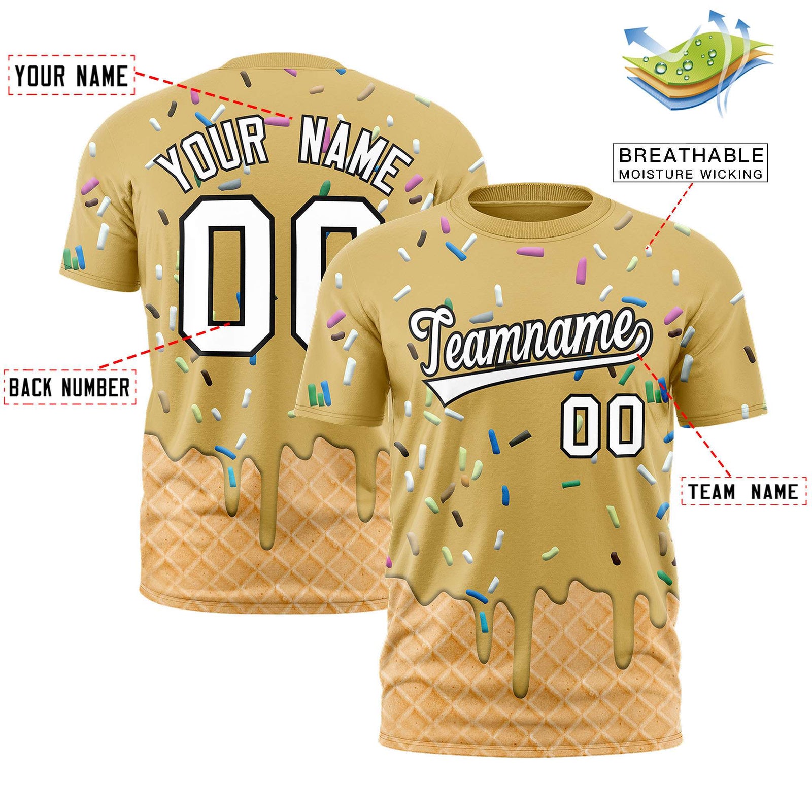 Custom Old Gold Ice Cream Cone Graffiti Pattern Fashion Authentic T-Shirt