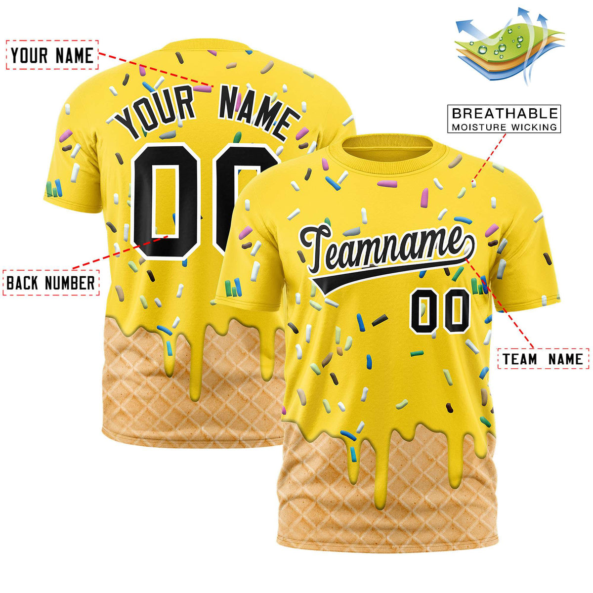 Custom Gold Ice Cream Cone Graffiti Pattern Fashion Authentic T-Shirt