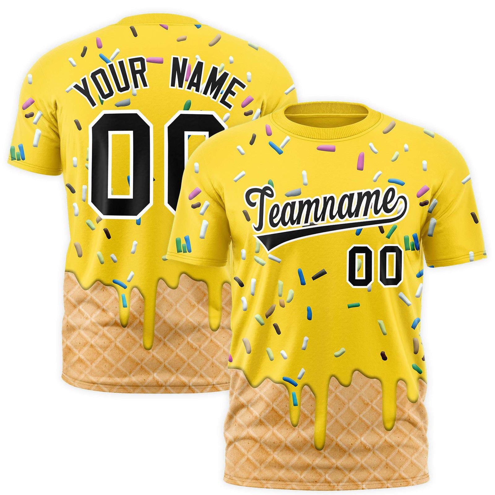 Custom Gold Ice Cream Cone Graffiti Pattern Fashion Authentic T-Shirt