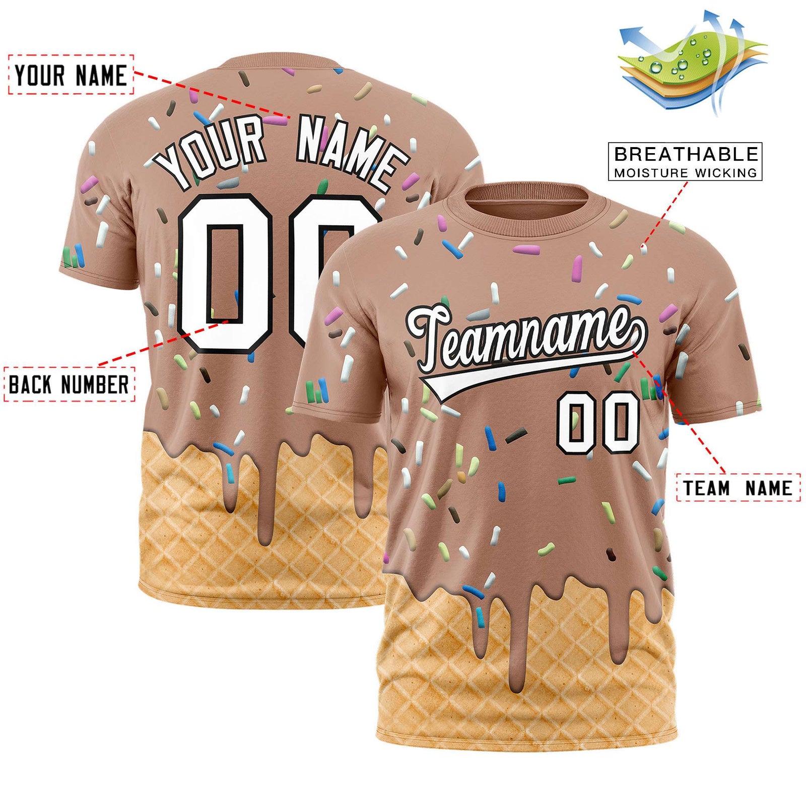 Custom Light Brown Ice Cream Cone Graffiti Pattern Fashion Authentic T-Shirt