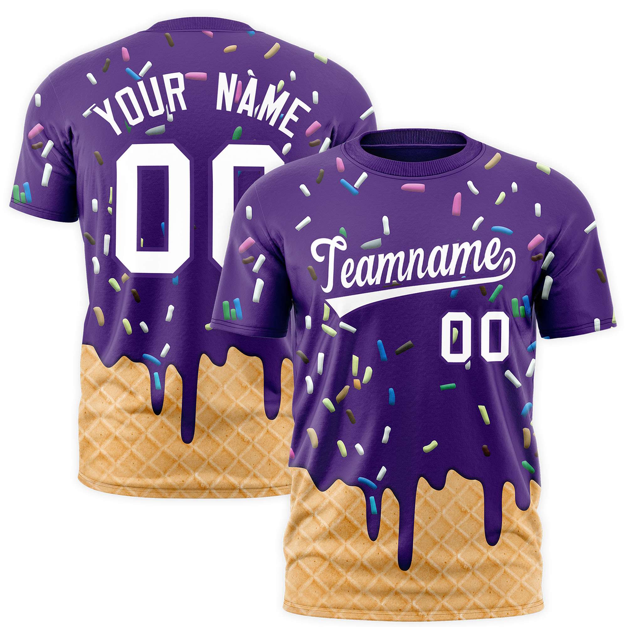 Custom Purple Ice Cream Cone Graffiti Pattern Fashion Authentic T-Shirt