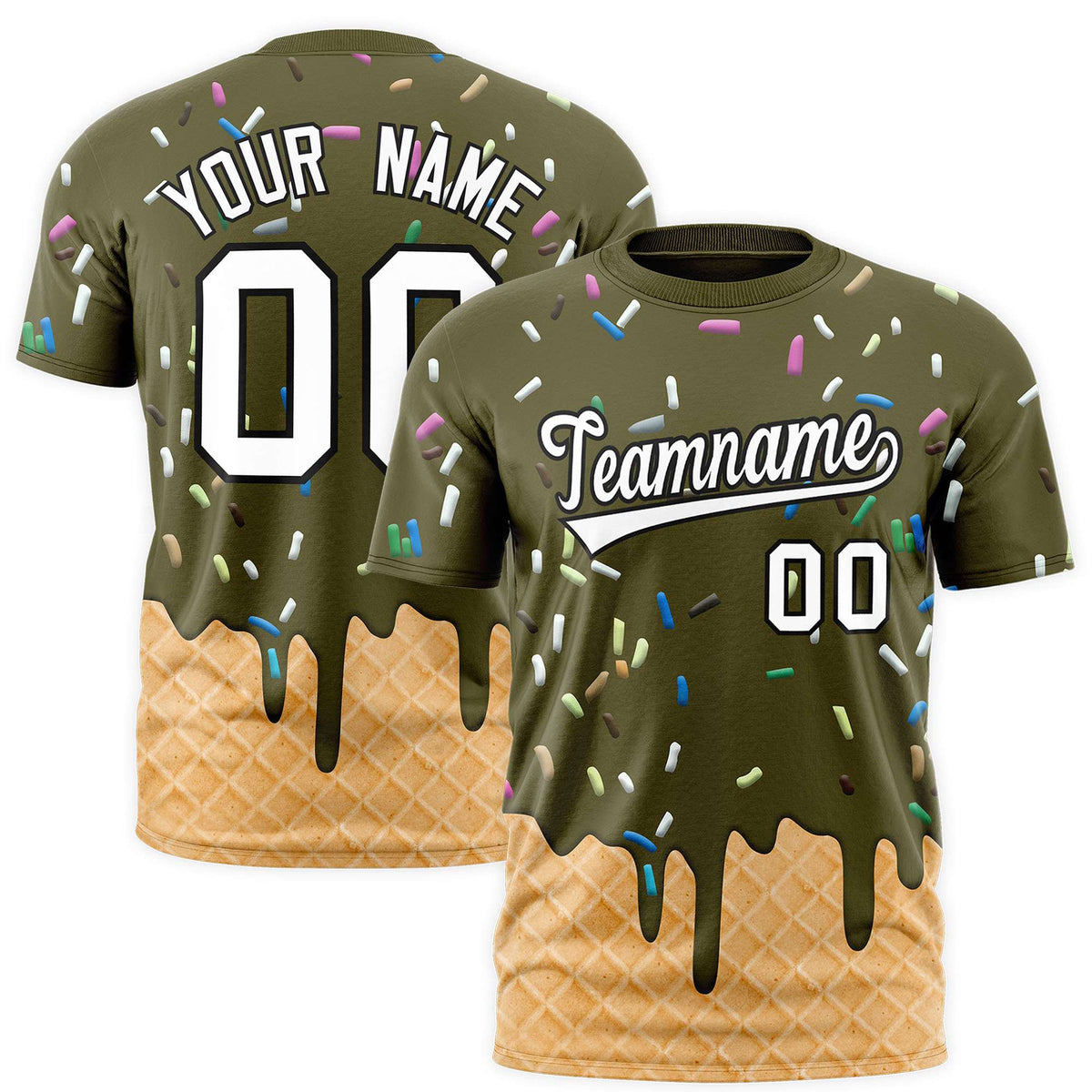Custom Olive Ice Cream Cone Graffiti Pattern Fashion Authentic T-Shirt