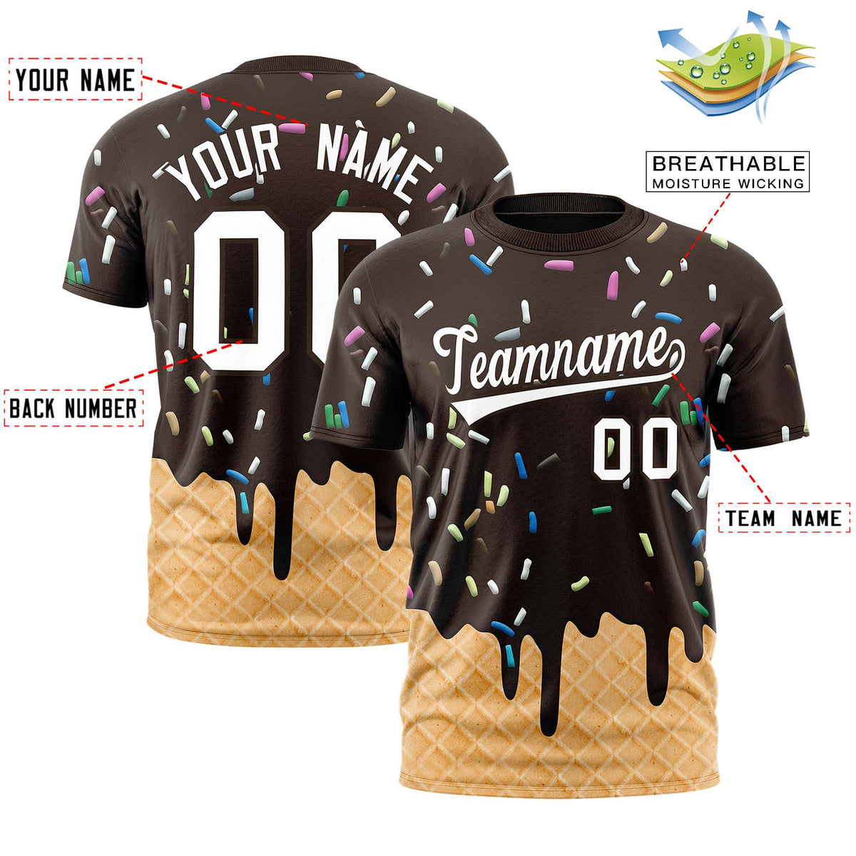 Custom Brown Ice Cream Cone Graffiti Pattern Fashion Authentic T-Shirt