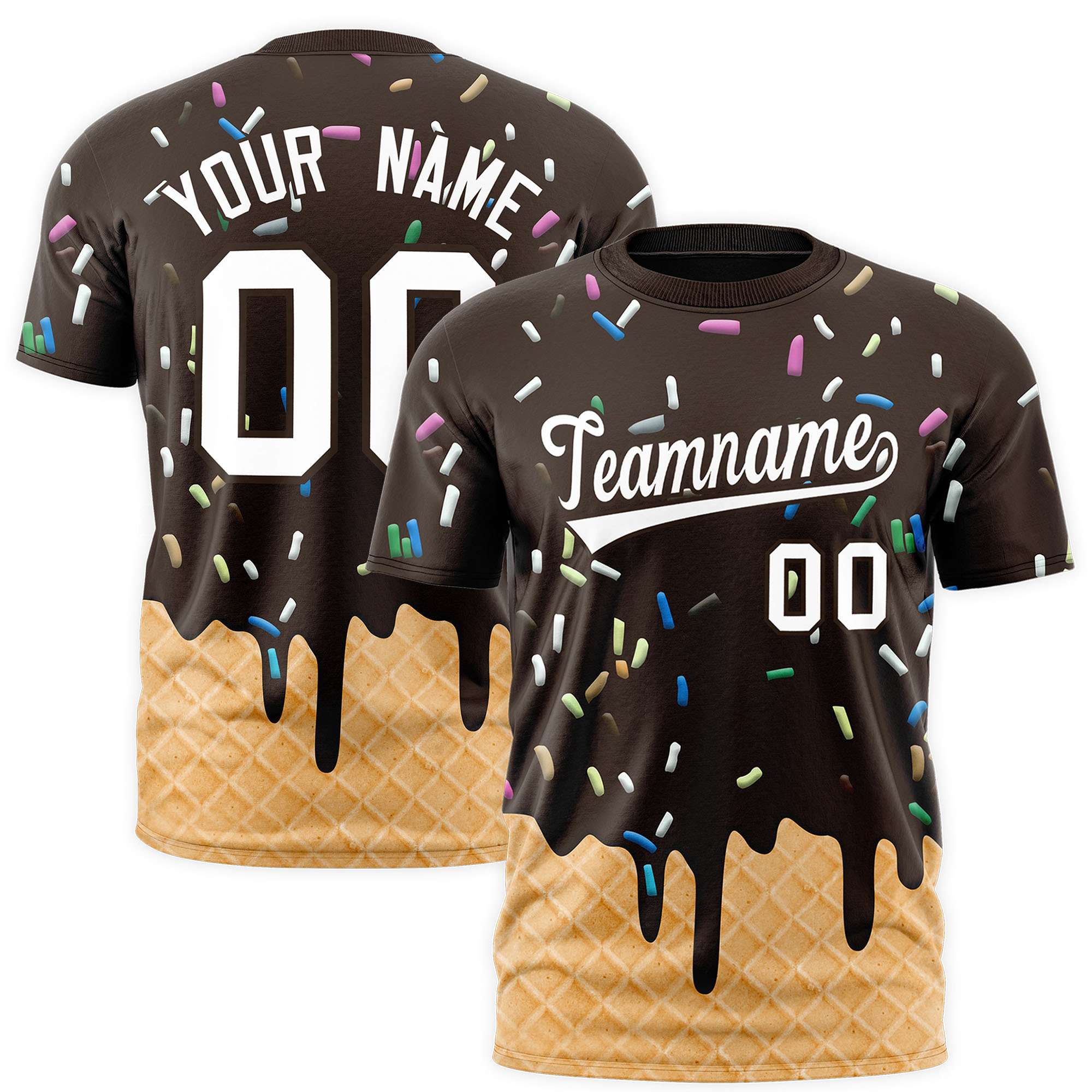 Custom Brown Ice Cream Cone Graffiti Pattern Fashion Authentic T-Shirt