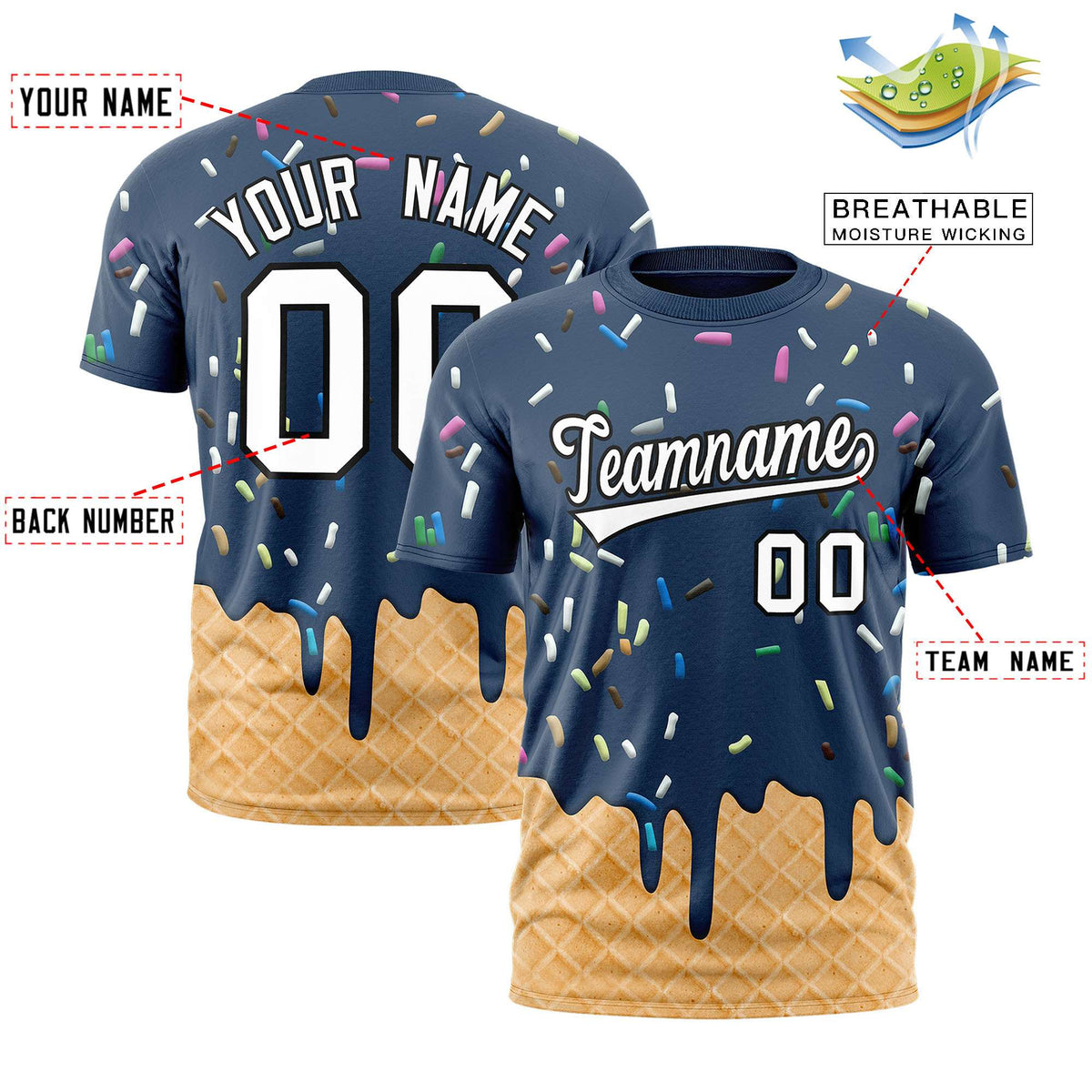 Custom Midnight Blue Ice Cream Cone Graffiti Pattern Fashion Authentic T-Shirt