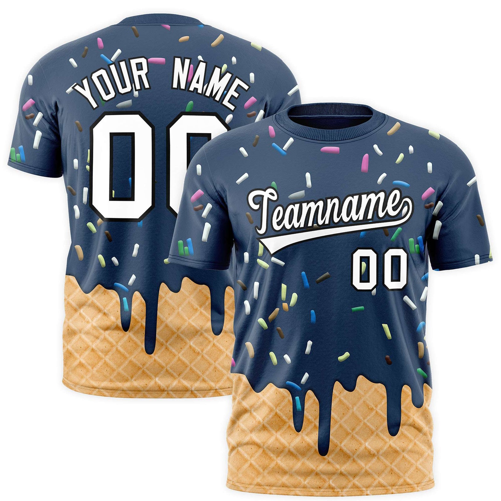 Custom Midnight Blue Ice Cream Cone Graffiti Pattern Fashion Authentic T-Shirt