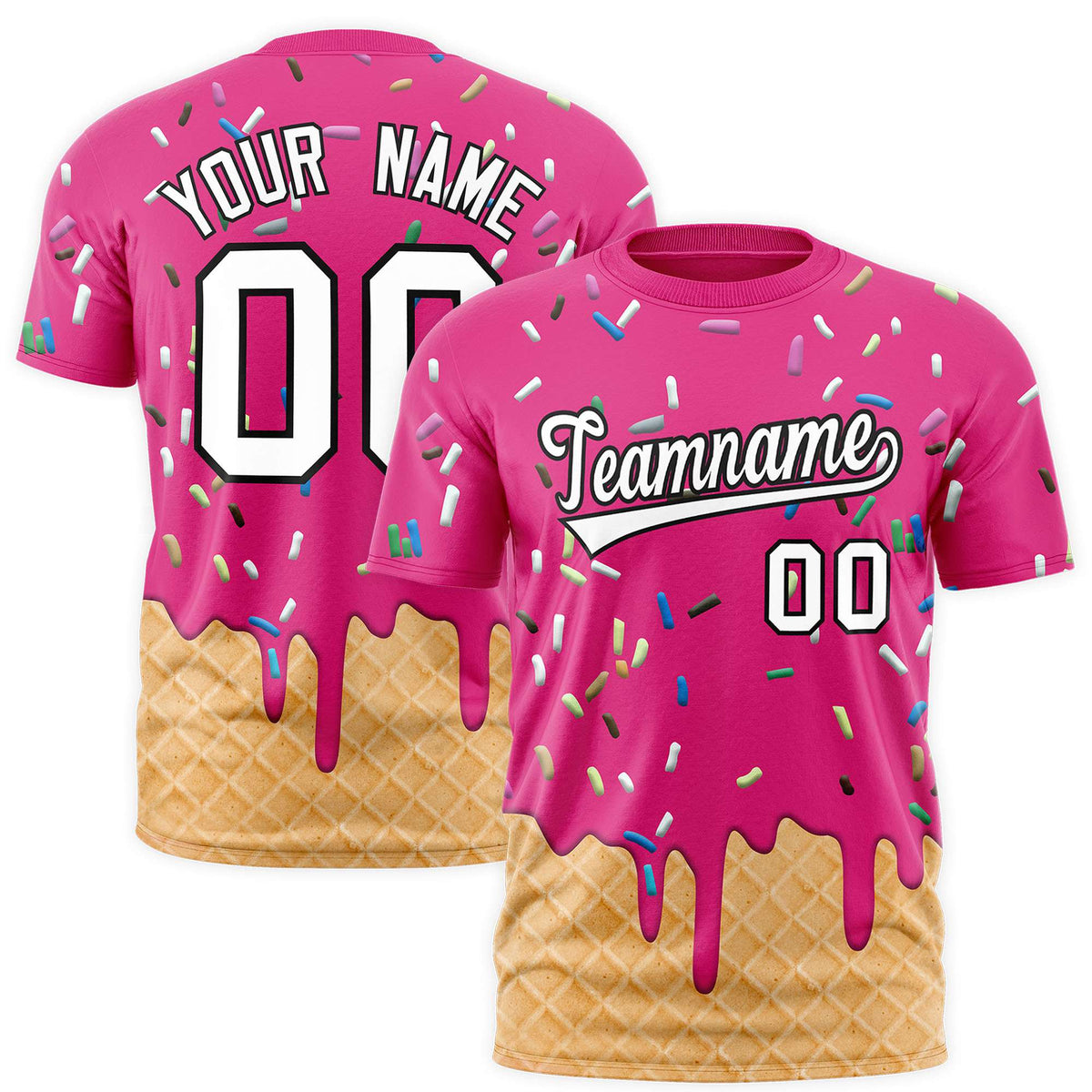 Custom Rose Red Ice Cream Cone Graffiti Pattern Fashion Authentic T-Shirt