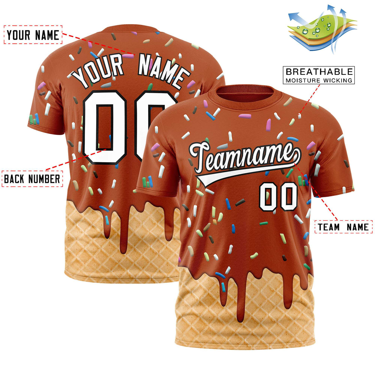 Custom Texas Orange Ice Cream Cone Graffiti Pattern Fashion Authentic T-Shirt