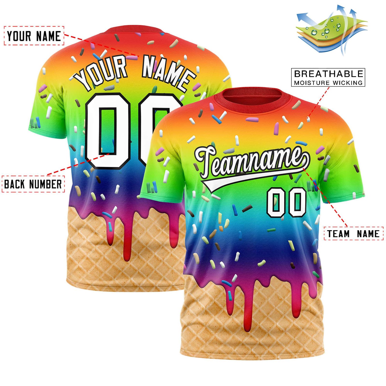 Custom Rainbow Ice Cream Cone Graffiti Pattern Fashion Authentic T-Shirt