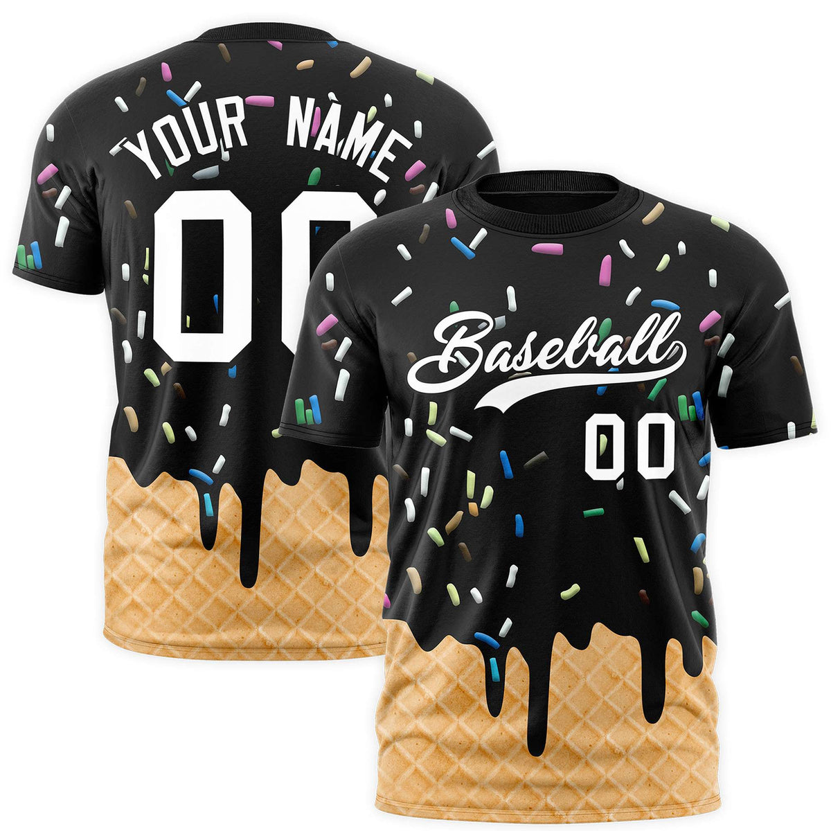 Custom Black Ice Cream Cone Graffiti Pattern Fashion Authentic T-Shirt