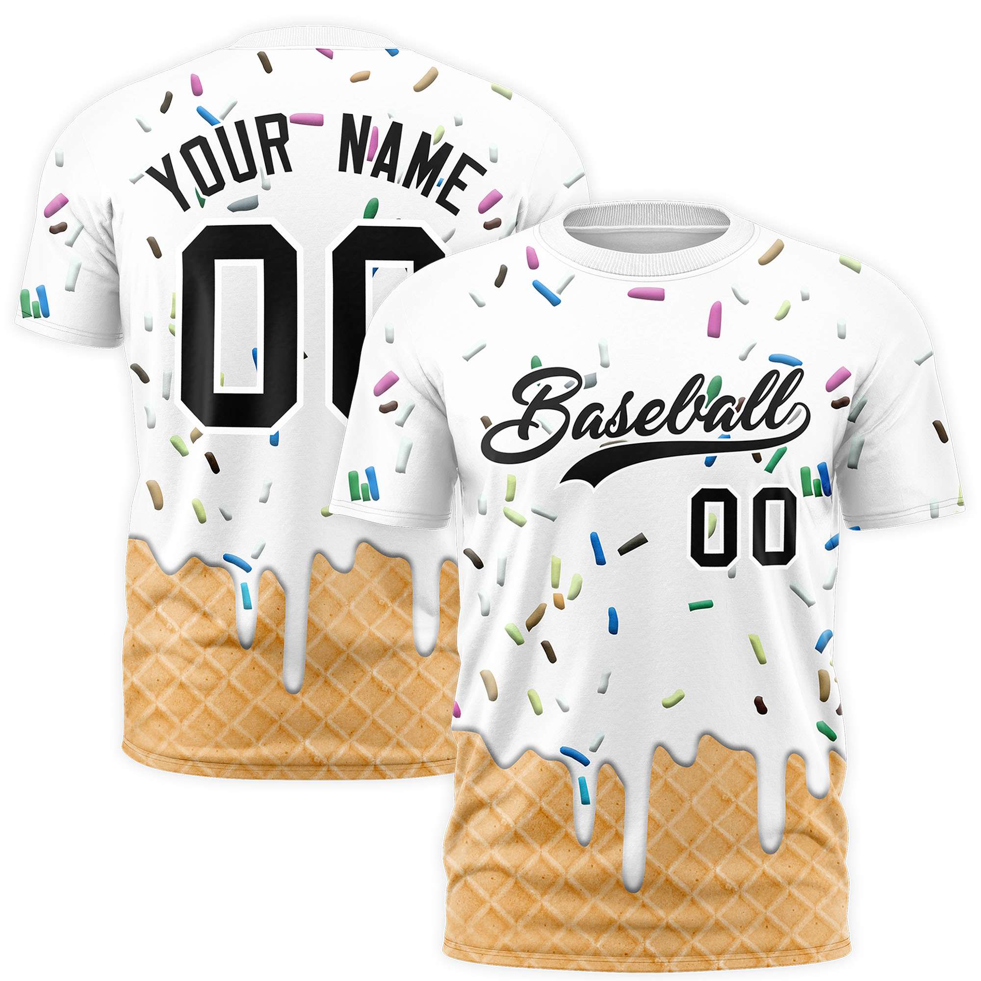 Custom White Ice Cream Cone Graffiti Pattern Fashion Authentic T-Shirt