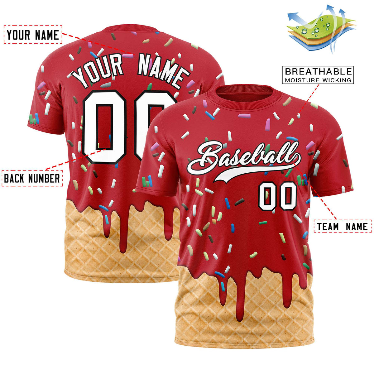 Custom Red Ice Cream Cone Graffiti Pattern Fashion Authentic T-Shirt