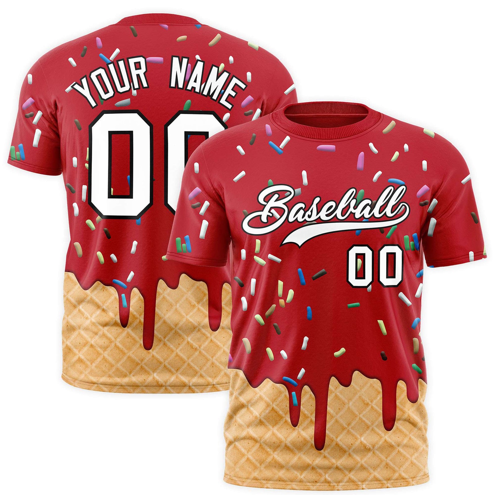 Custom Red Ice Cream Cone Graffiti Pattern Fashion Authentic T-Shirt