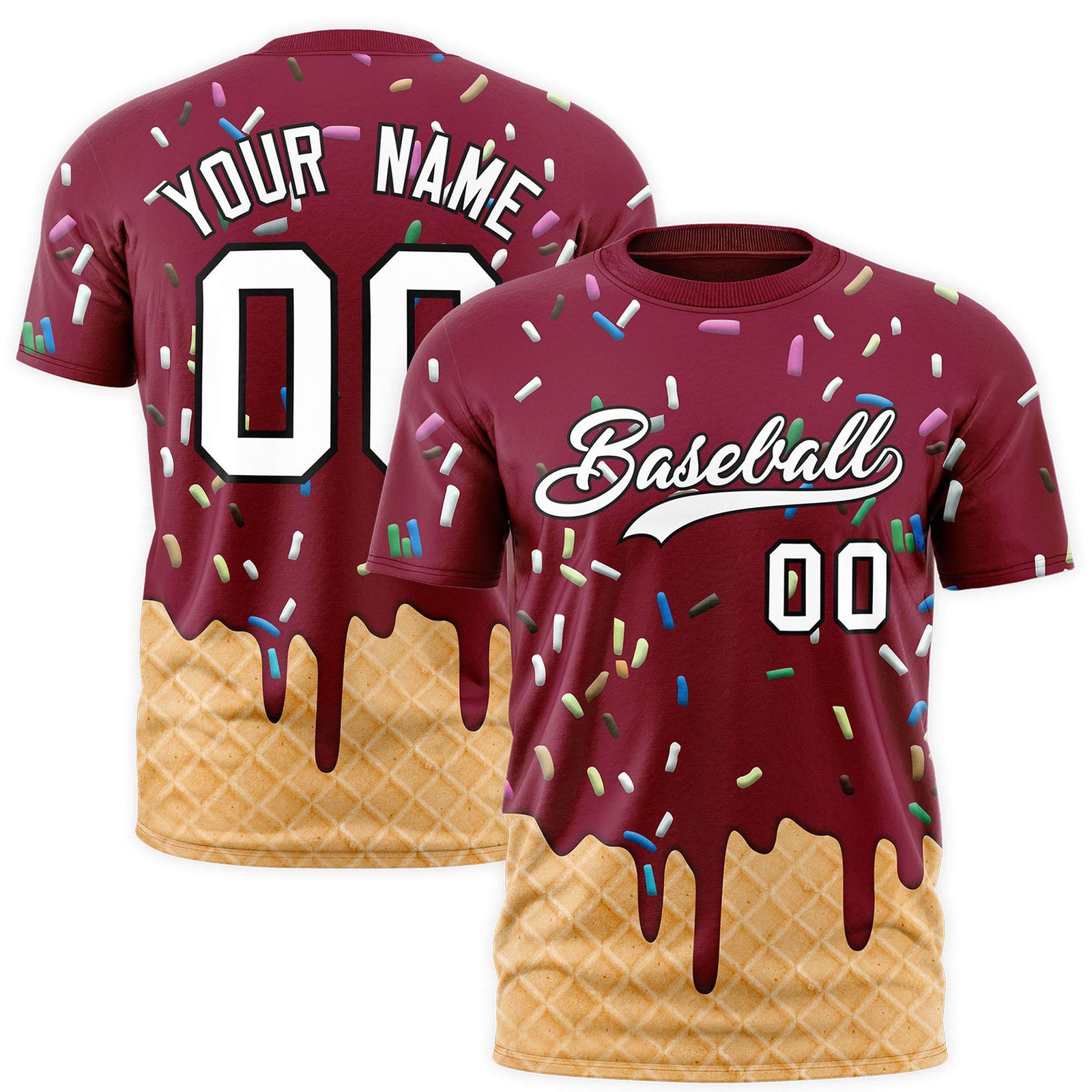 Custom Crimson Ice Cream Cone Graffiti Pattern Fashion Authentic T-Shirt