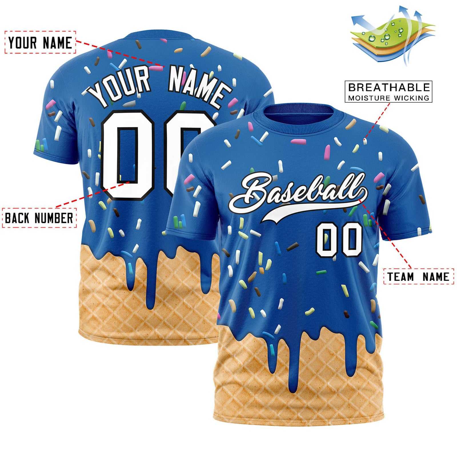 Custom Royal Ice Cream Cone Graffiti Pattern Fashion Authentic T-Shirt