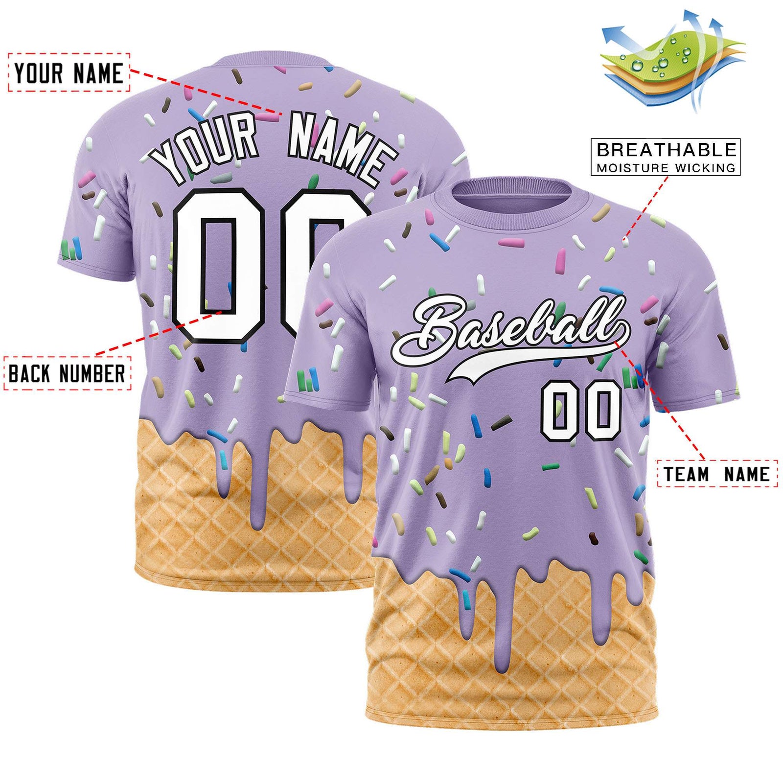 Custom Light Purple Ice Cream Cone Graffiti Pattern Fashion Authentic T-Shirt