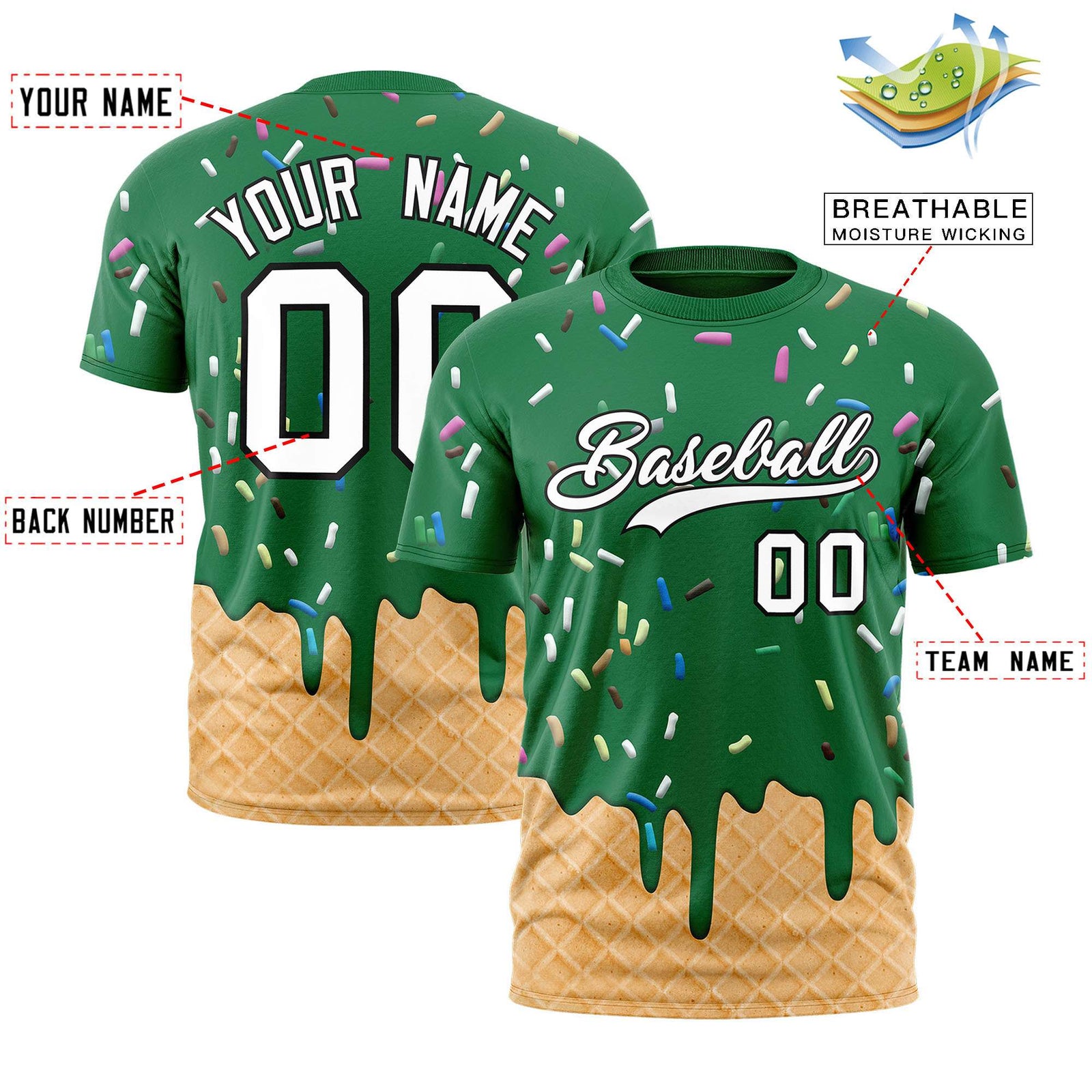 Custom Kelly Green Ice Cream Cone Graffiti Pattern Fashion Authentic T-Shirt