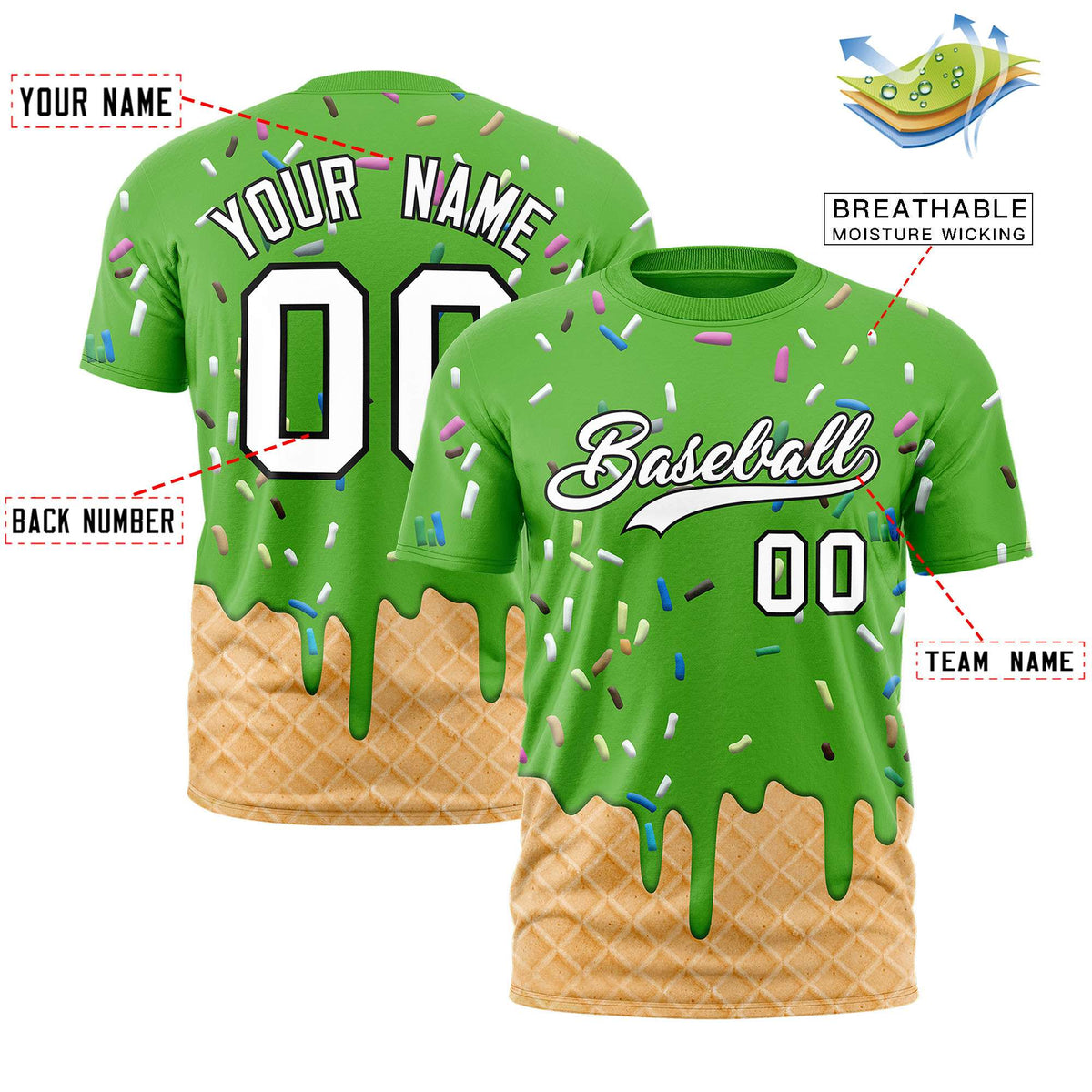 Custom Light Green Ice Cream Cone Graffiti Pattern Fashion Authentic T-Shirt