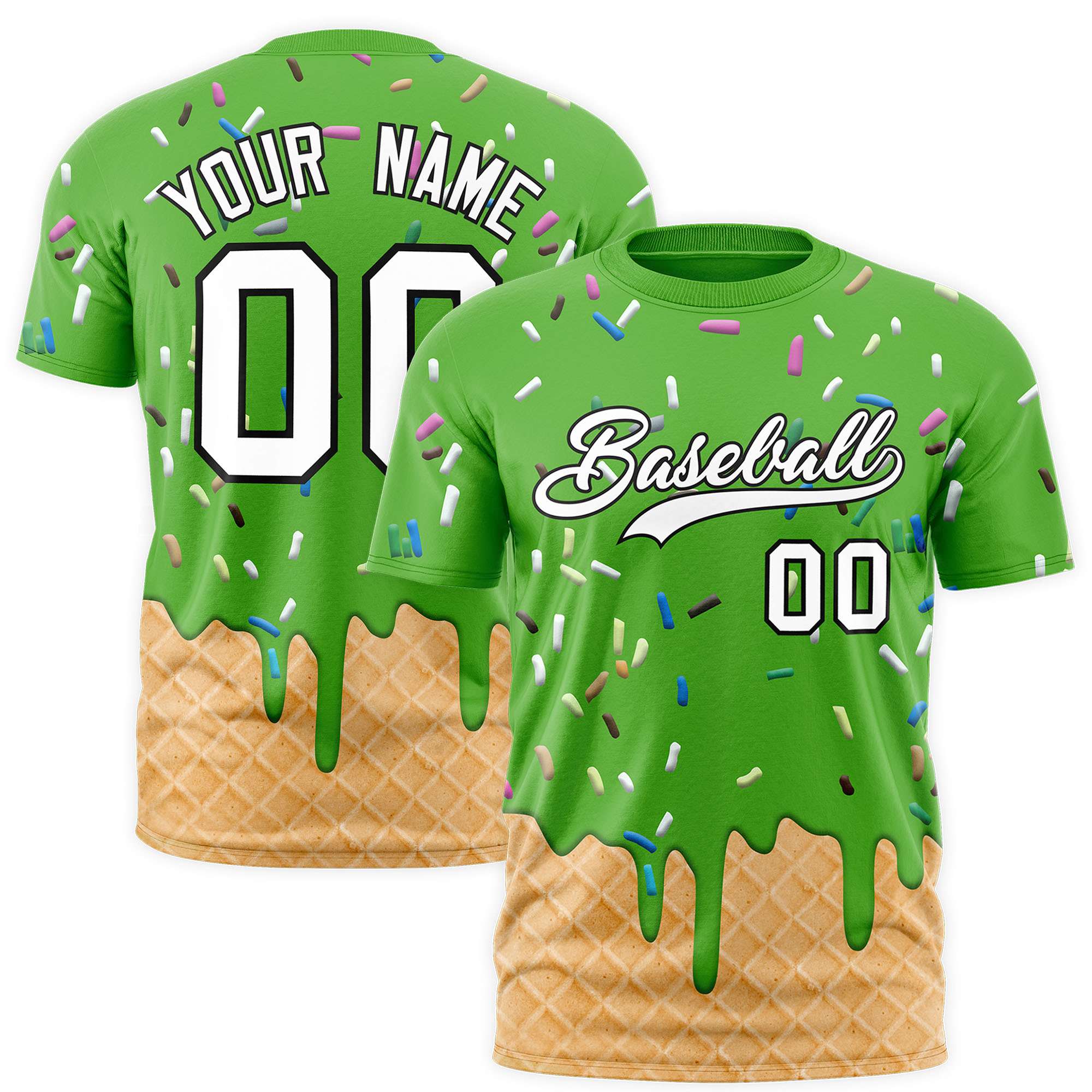 Custom Light Green Ice Cream Cone Graffiti Pattern Fashion Authentic T-Shirt