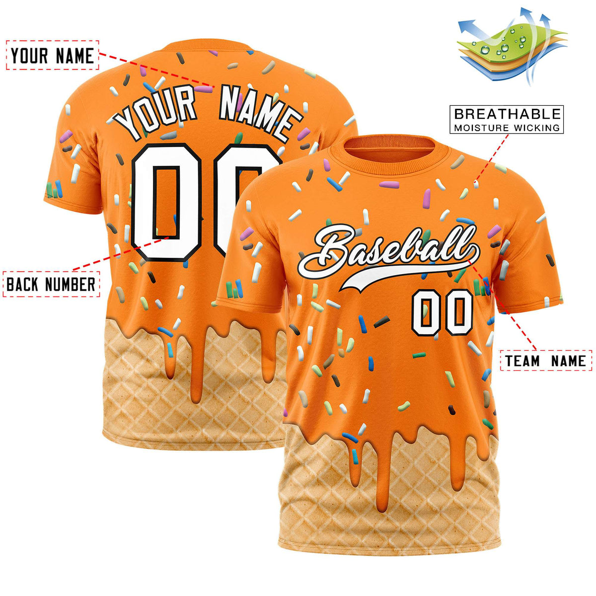 Custom Orange Ice Cream Cone Graffiti Pattern Fashion Authentic T-Shirt