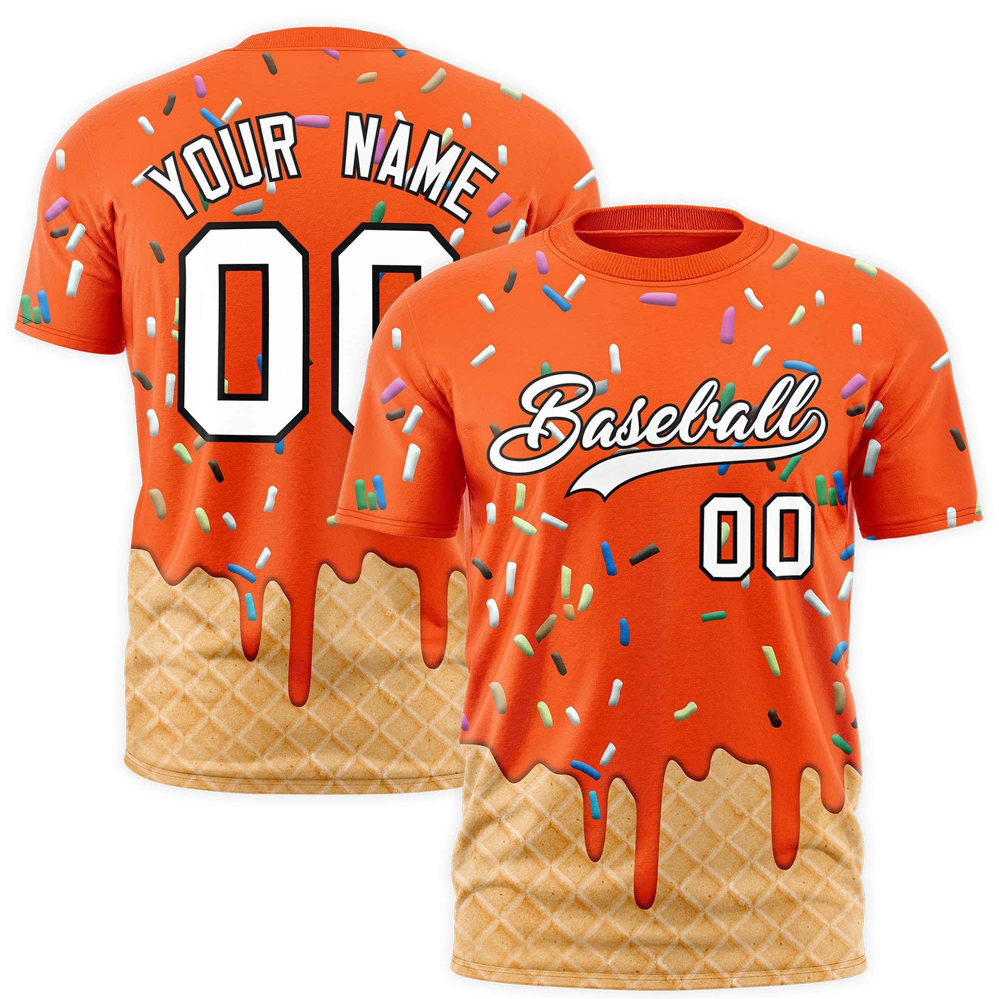 Custom Orange Ice Cream Cone Graffiti Pattern Fashion Authentic T-Shirt