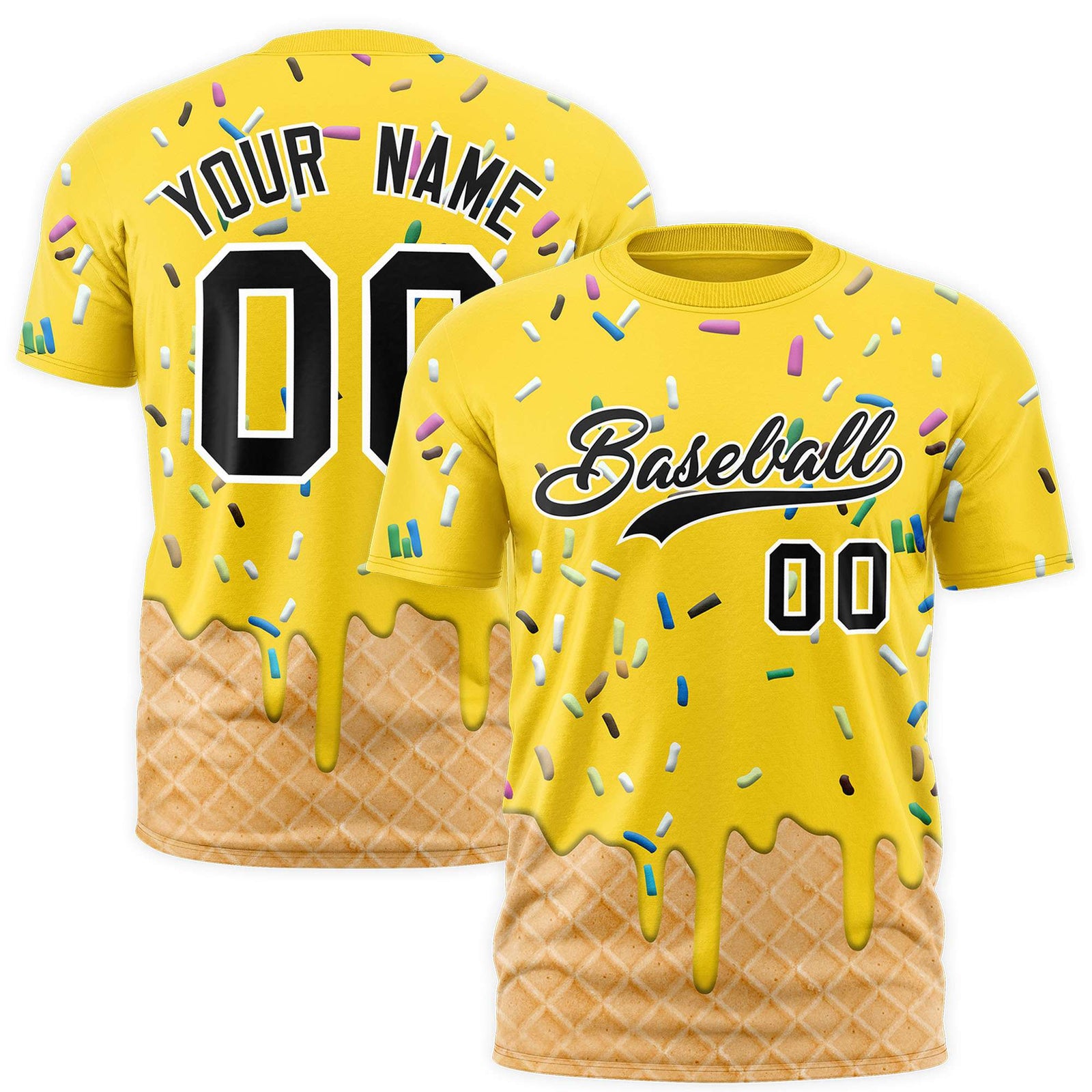 Custom Gold Ice Cream Cone Graffiti Pattern Fashion Authentic T-Shirt