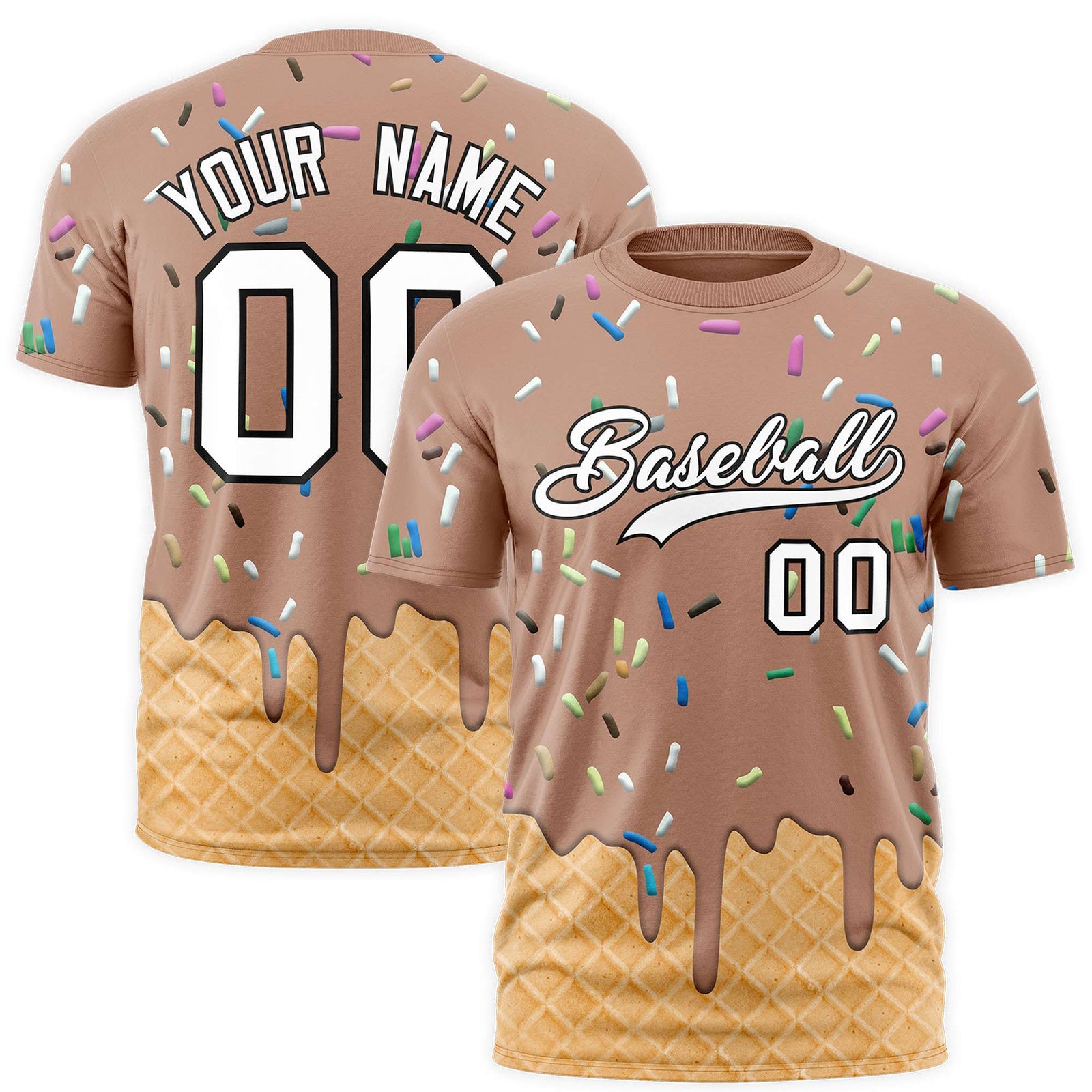 Custom Light Brown Ice Cream Cone Graffiti Pattern Fashion Authentic T-Shirt