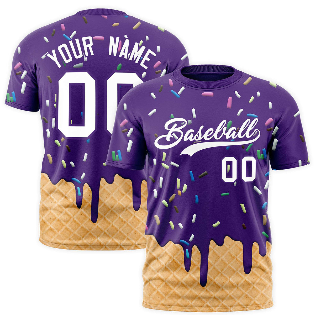 Custom Purple Ice Cream Cone Graffiti Pattern Fashion Authentic T-Shirt