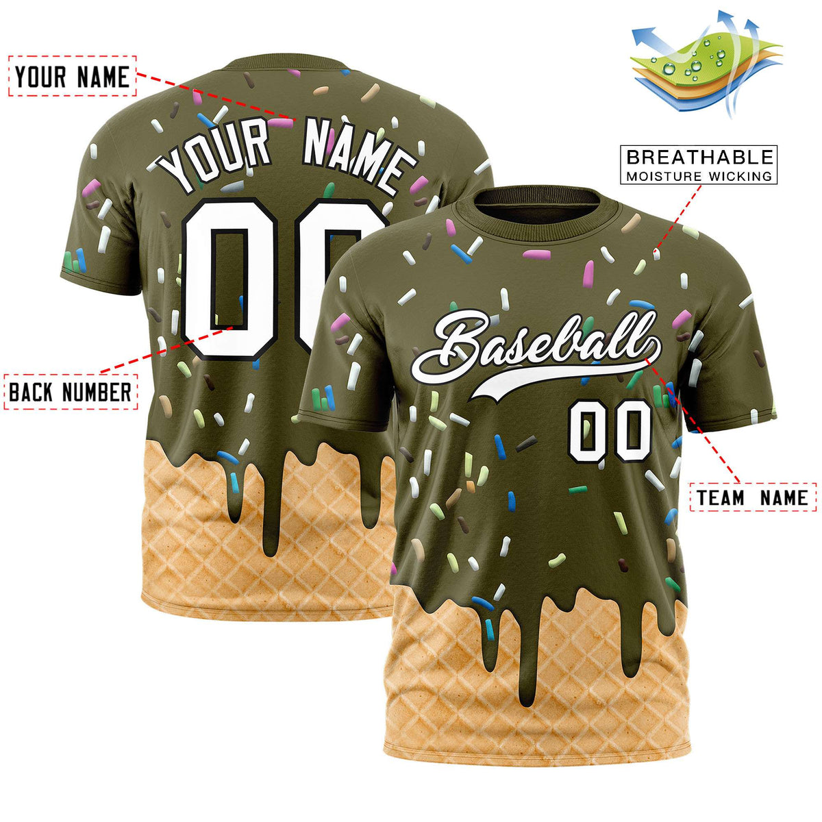 Custom Olive Ice Cream Cone Graffiti Pattern Fashion Authentic T-Shirt