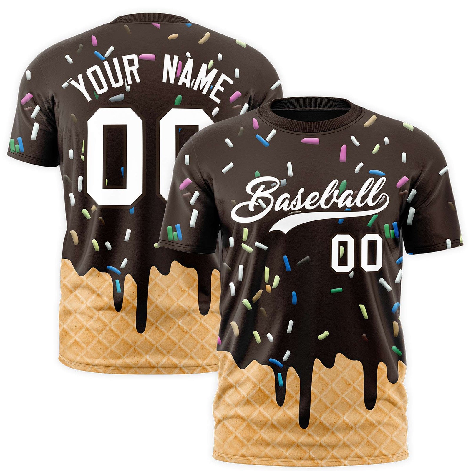 Custom Brown Ice Cream Cone Graffiti Pattern Fashion Authentic T-Shirt