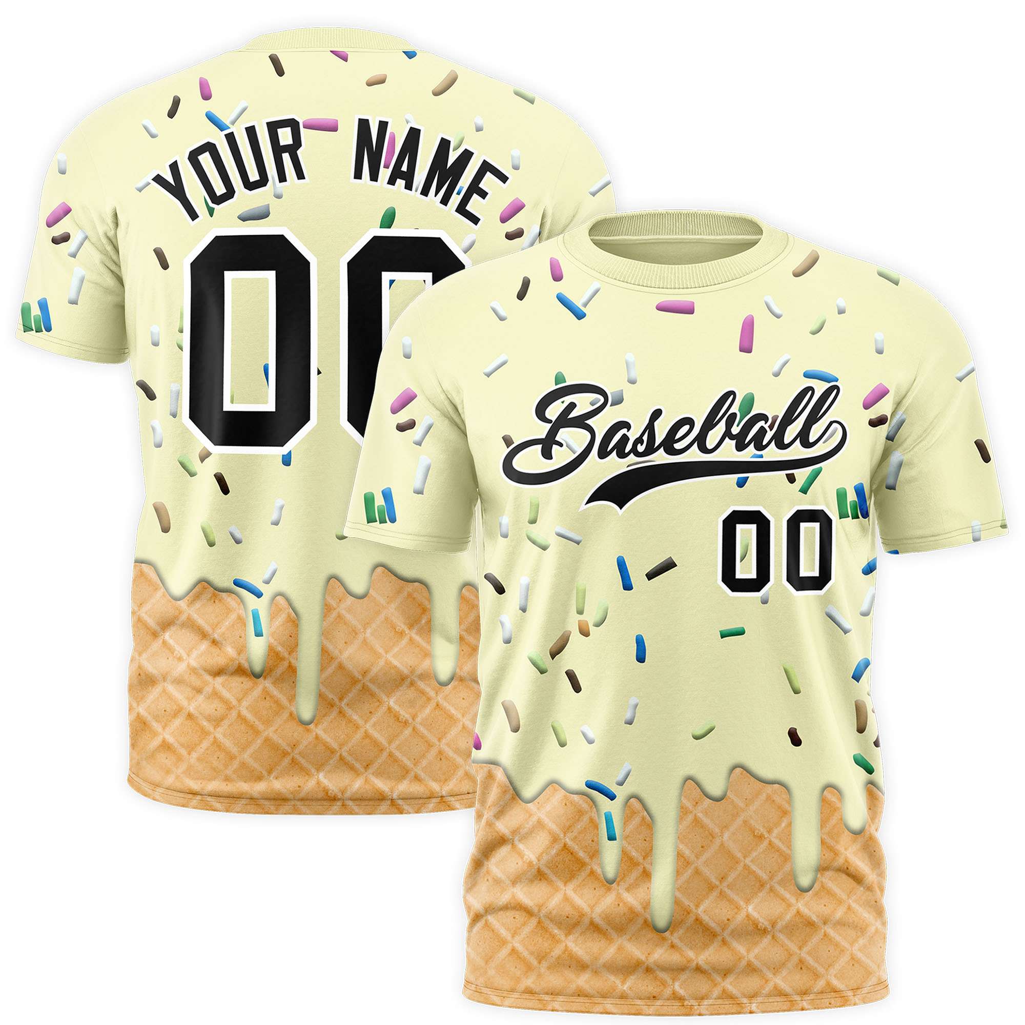 Custom Cream Ice Cream Cone Graffiti Pattern Fashion Authentic T-Shirt