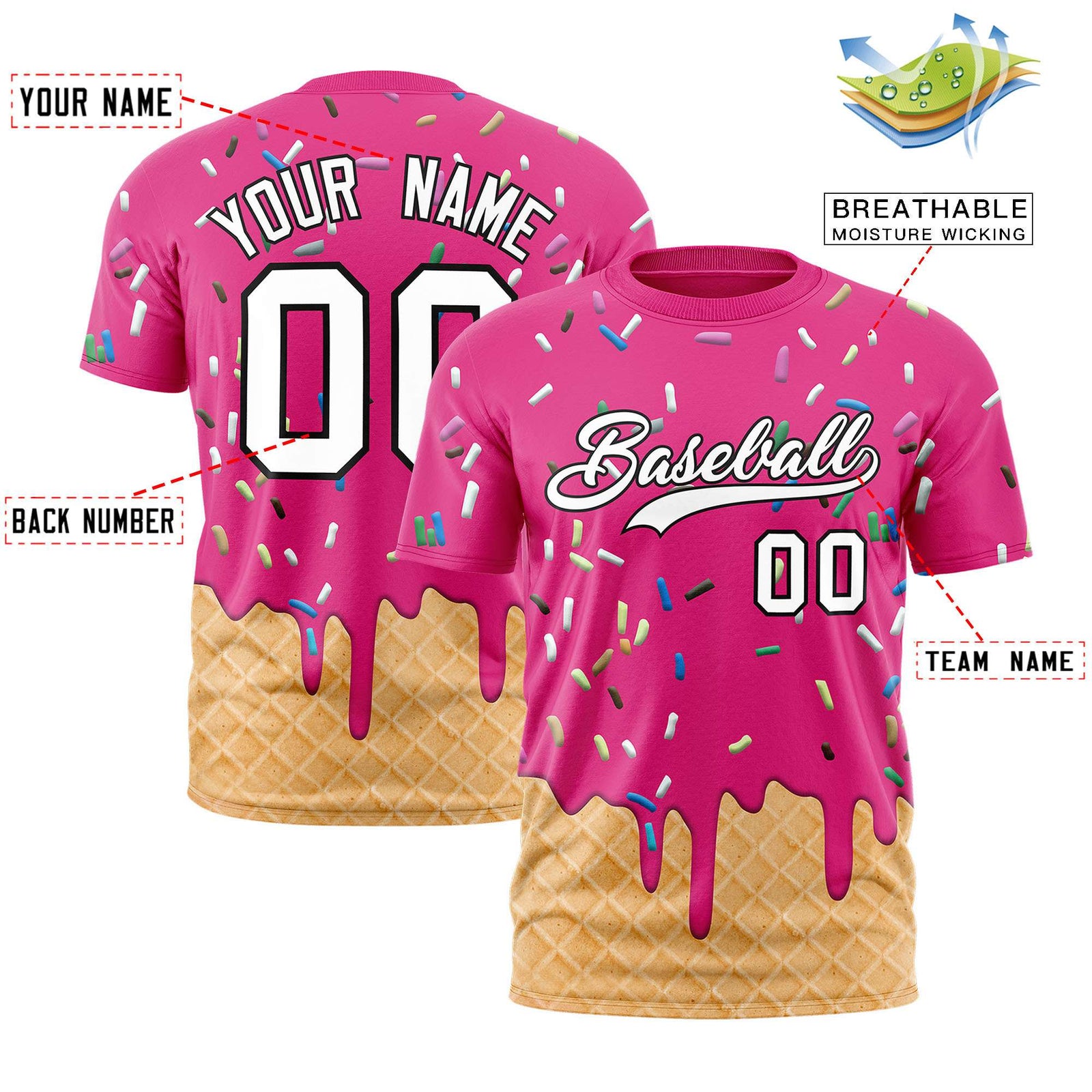 Custom Rose Red Ice Cream Cone Graffiti Pattern Fashion Authentic T-Shirt