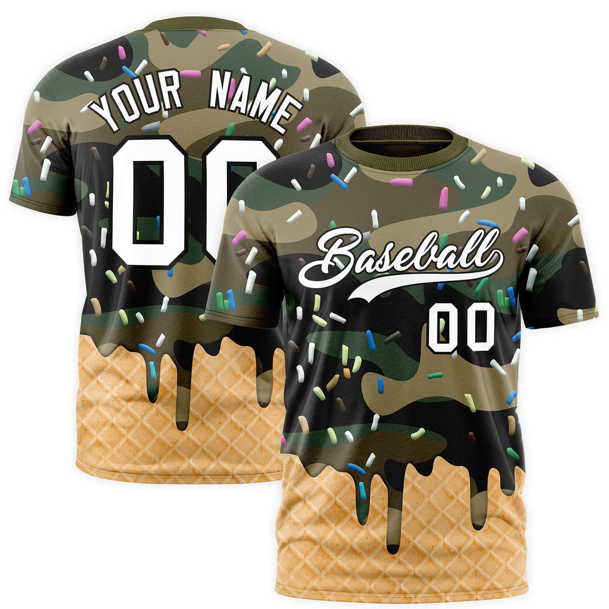 Custom Camo Ice Cream Cone Graffiti Pattern Fashion Authentic T-Shirt