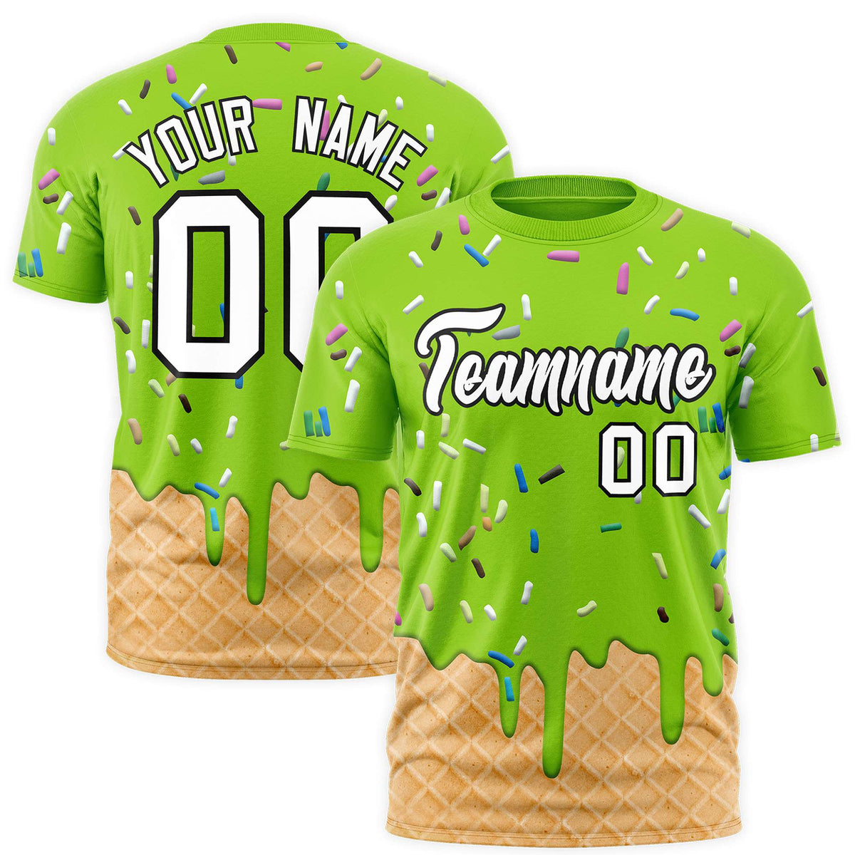 Custom Neon Green Ice Cream Cone Graffiti Pattern Fashion Authentic T-Shirt