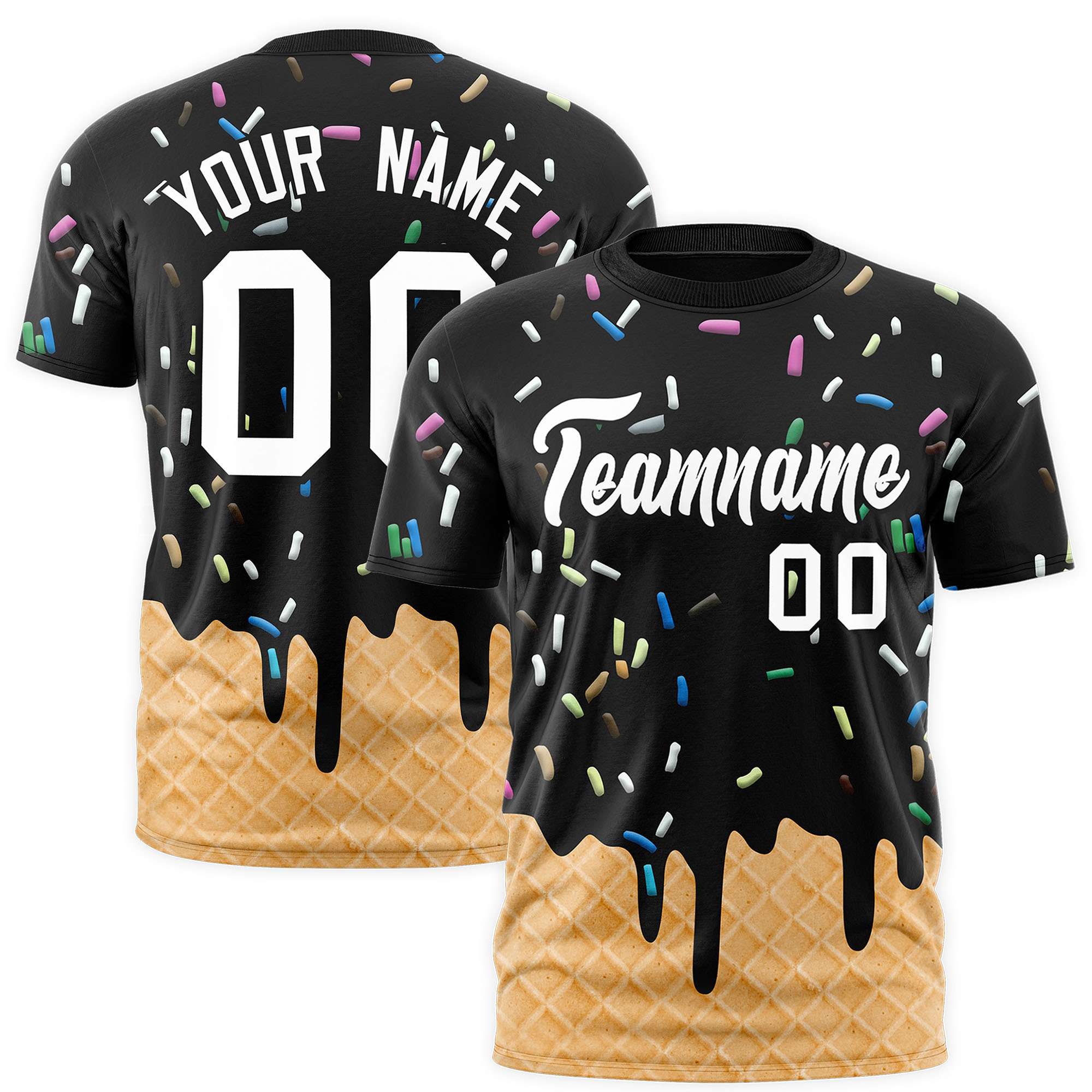 Custom Black Ice Cream Cone Graffiti Pattern Fashion Authentic T-Shirt