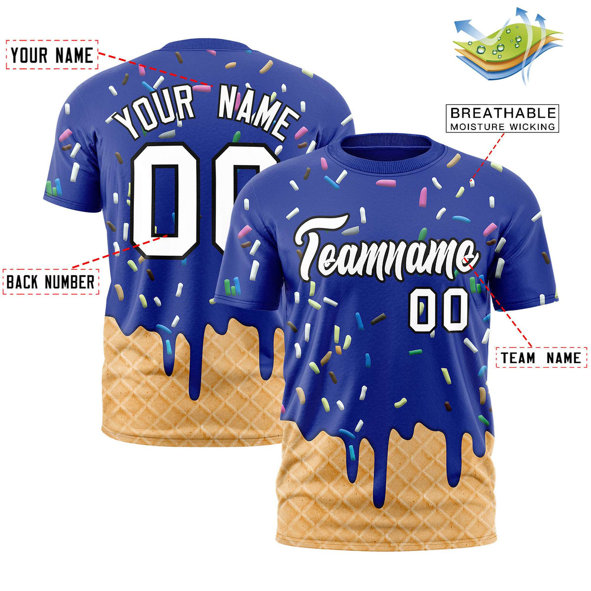 Custom Royal Ice Cream Cone Graffiti Pattern Fashion Authentic T-Shirt