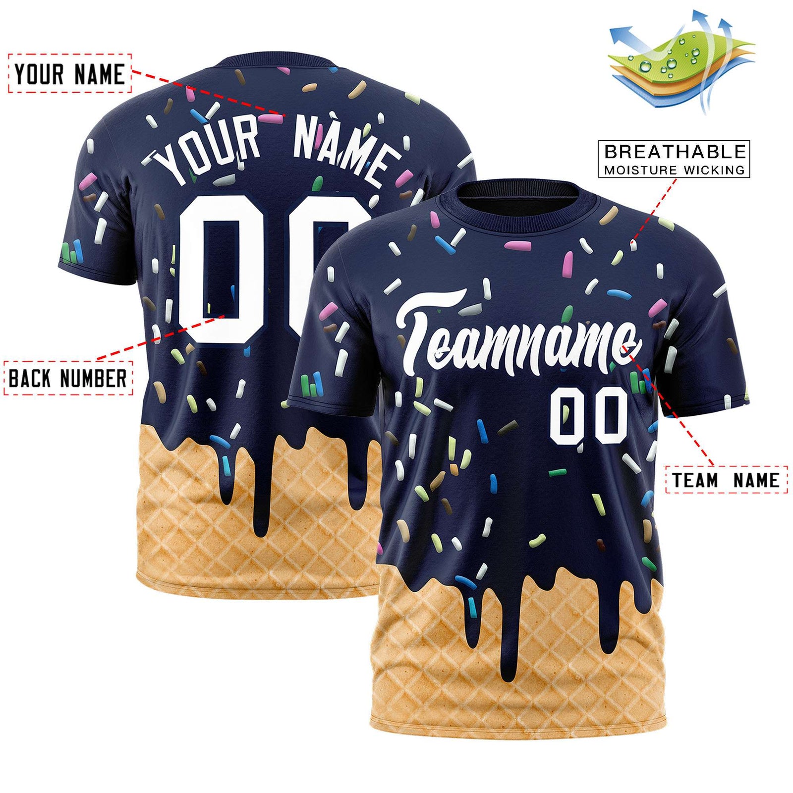 Custom Navy Ice Cream Cone Graffiti Pattern Fashion Authentic T-Shirt