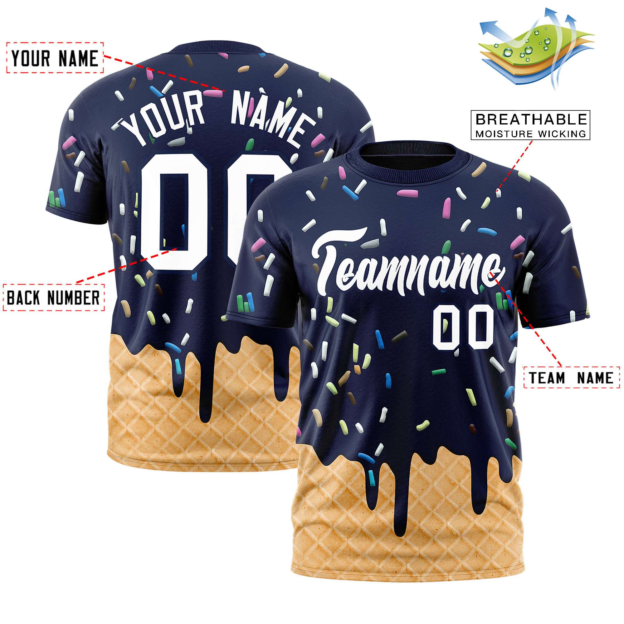 Custom Navy Ice Cream Cone Graffiti Pattern Fashion Authentic T-Shirt