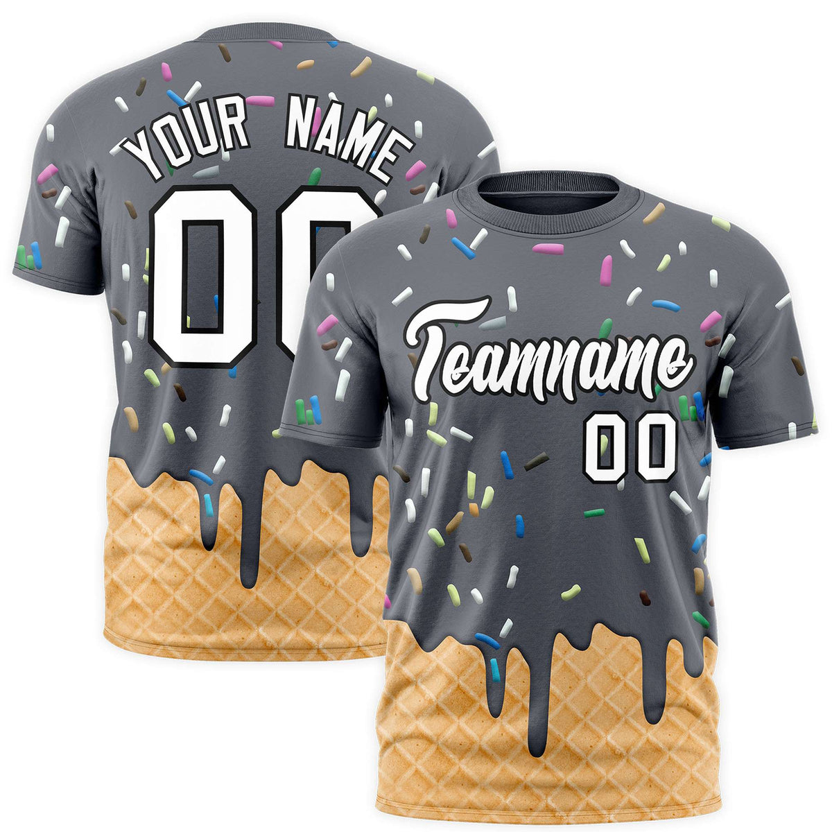 Custom Dark Gray Ice Cream Cone Graffiti Pattern Fashion Authentic T-Shirt